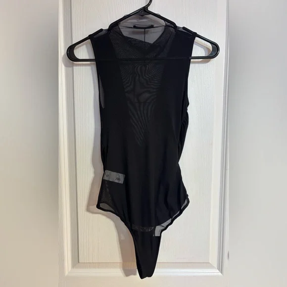 NWT Zara Sheer Tulle Draping Fabric High Neck Sleeveless Black Bodysuit Size XS - Picture 9 of 12